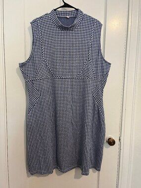 Fashion Brand Company White and blue gingham cotton knit dress